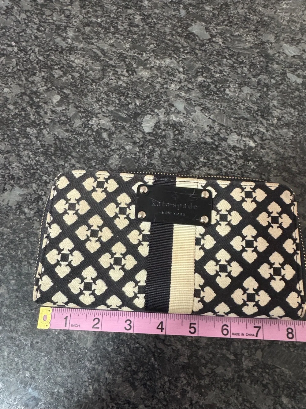 kate spade Black and Cream Geometric Canvas Hobo Tote and wallet with dust bag.